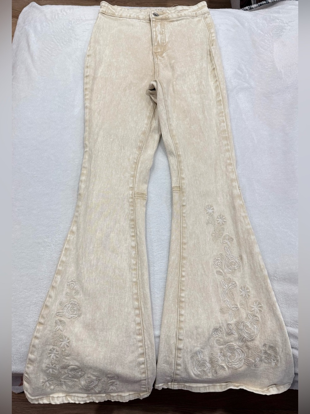 Chelsea & Violet Cream Embroidered Boot Cut Jeans